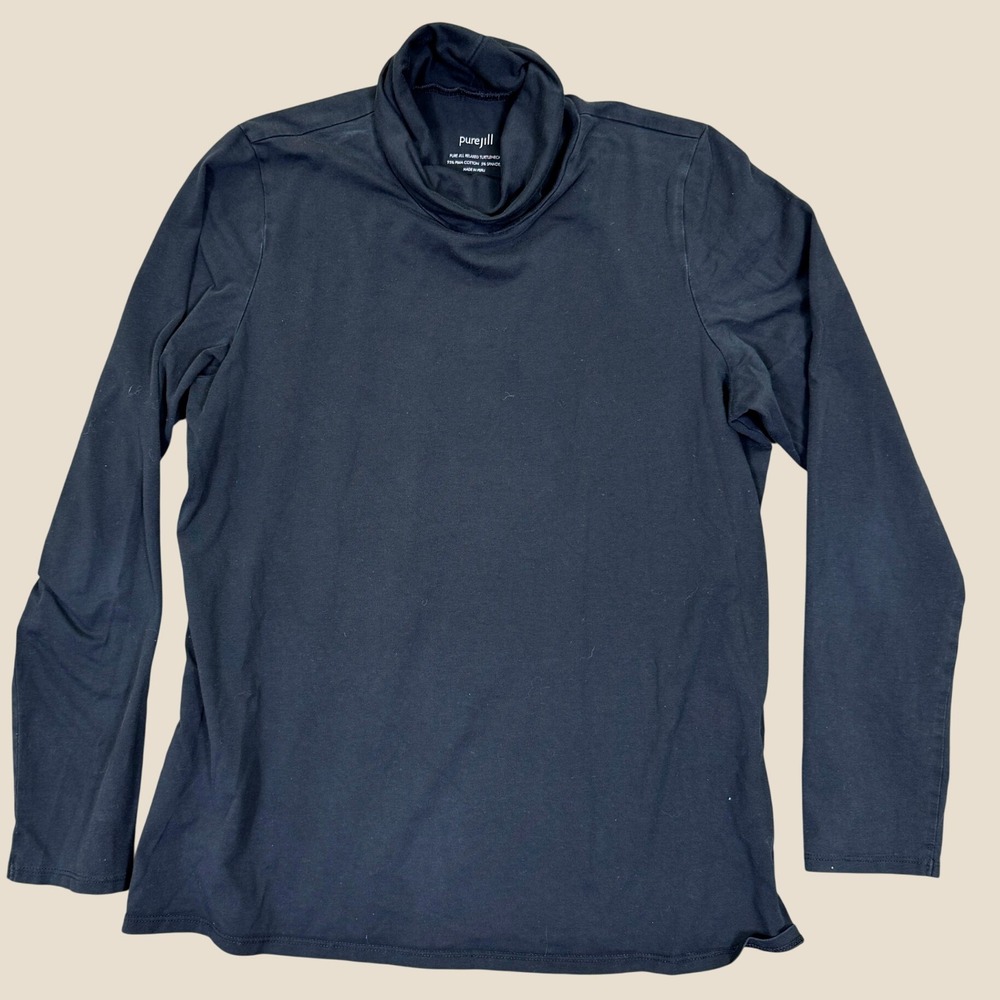 Pure Jill Relaxed Turtleneck Women S Black Pima Cotton Long Sleeve Layering Top